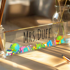 Personalized Teacher Desk Name Plate – Custom Engraved Acrylic Name Sign for Educators & Mentors