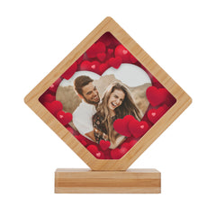 Personalized Wooden Photo Plaque with Rotating Base – Custom Engraved Picture Frame for Birthdays, Weddings & Anniversaries