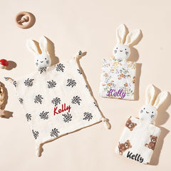 Personalized Baby Soothe Towel Bib & Soft Sleeping Doll – Custom Embroidered Name Gift for Newborns