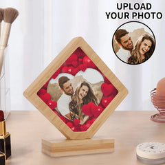 Personalized Wooden Photo Plaque with Rotating Base – Custom Engraved Picture Frame for Birthdays, Weddings & Anniversaries