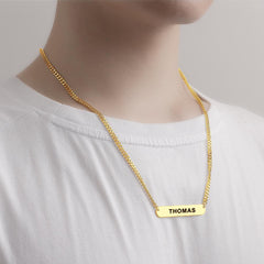 Personalized Engraved Bar Necklace – Thick Chain Punk Jewelry for Men, Custom Name Pendant, Hip-Hop Statement Necklace