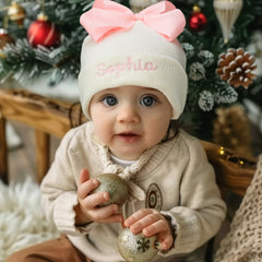 Personalized Baby Bow Knit Hat – Custom Name Beanie for Newborns & Toddlers