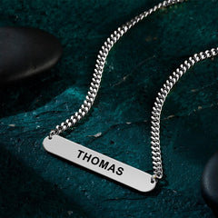 Personalized Engraved Bar Necklace – Thick Chain Punk Jewelry for Men, Custom Name Pendant, Hip-Hop Statement Necklace