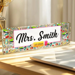 Personalized Teacher Desk Name Plate – Custom Engraved Acrylic Name Sign for Educators & Mentors