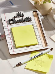 Personalized Wooden Sticky Note Holder with Pen – Custom Engraved Teacher Appreciation Gift