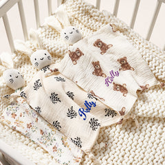 Personalized Baby Soothe Towel Bib & Soft Sleeping Doll – Custom Embroidered Name Gift for Newborns