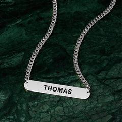 Personalized Engraved Bar Necklace – Thick Chain Punk Jewelry for Men, Custom Name Pendant, Hip-Hop Statement Necklace