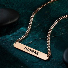 Personalized Engraved Bar Necklace – Thick Chain Punk Jewelry for Men, Custom Name Pendant, Hip-Hop Statement Necklace