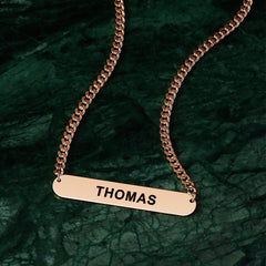 Personalized Engraved Bar Necklace – Thick Chain Punk Jewelry for Men, Custom Name Pendant, Hip-Hop Statement Necklace