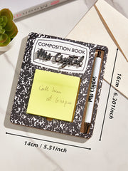 Personalized Wooden Sticky Note Holder with Pen – Custom Engraved Teacher Appreciation Gift