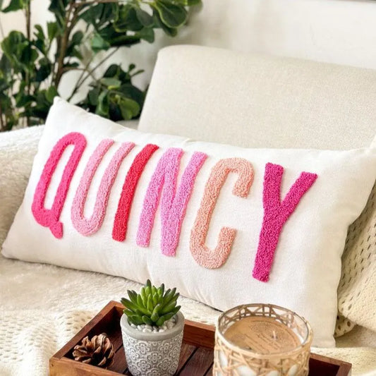 Custom Name Pillow Cover | Personalized Kids Room Decor | Handmade Embroidered Cotton Cushion Case | Baby Shower Gift
