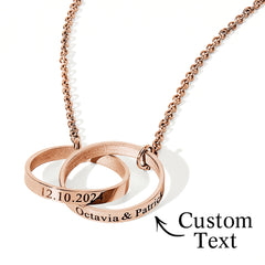 Personalized Double Ring Necklace – Custom Engraved Name Necklace, Wedding Gift for Bride & Anniversary Jewelry