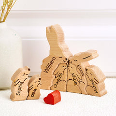 Personalized Wooden Family Bunny Puzzle – Custom Name Keepsake & Home Décor Gift