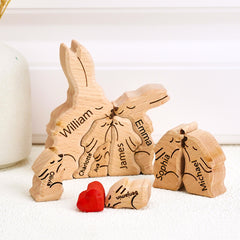 Personalized Wooden Family Bunny Puzzle – Custom Name Keepsake & Home Décor Gift