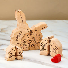 Personalized Wooden Family Bunny Puzzle – Custom Name Keepsake & Home Décor Gift
