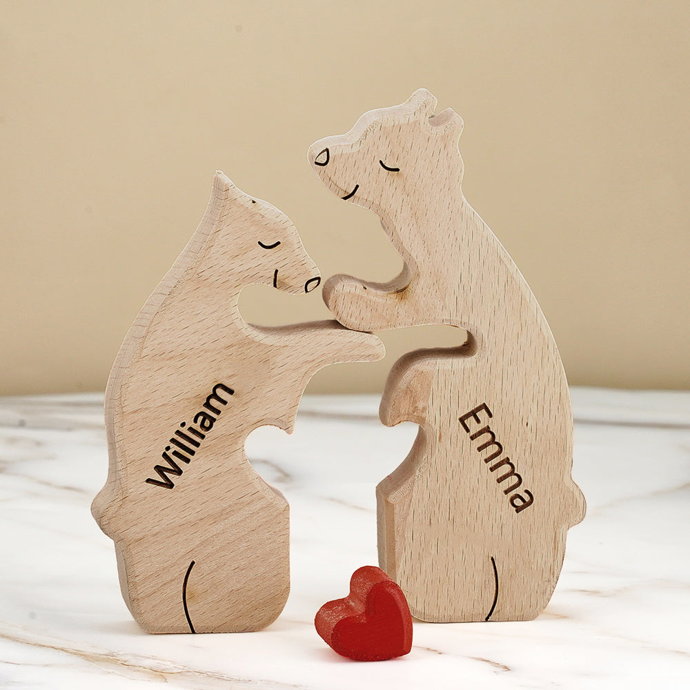 Personalized Wooden Bear Family Puzzle – Custom Name Engraved Home Décor Keepsake for Families