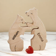 Personalized Wooden Bear Family Puzzle – Custom Name Engraved Home Décor Keepsake for Families