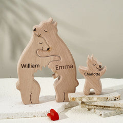 Personalized Wooden Bear Family Puzzle – Custom Name Engraved Home Décor Keepsake for Families