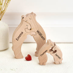 Personalized Wooden Bear Family Puzzle – Custom Name Engraved Home Décor Keepsake for Families