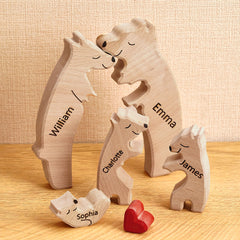 Personalized Wooden Bear Family Puzzle – Custom Name Engraved Home Décor Keepsake for Families