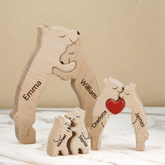 Personalized Wooden Bear Family Puzzle – Custom Name Engraved Home Décor Keepsake for Families