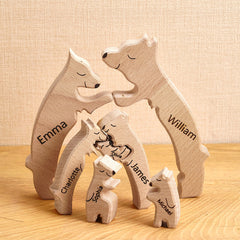 Personalized Wooden Bear Family Puzzle – Custom Name Engraved Home Décor Keepsake for Families