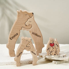 Personalized Wooden Bear Family Puzzle – Custom Name Engraved Home Décor Keepsake for Families