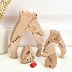 Personalized Wooden Bear Family Puzzle – Custom Name Engraved Home Décor Keepsake for Families