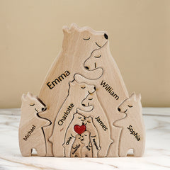 Personalized Wooden Bear Family Puzzle – Custom Name Engraved Home Décor Keepsake for Families