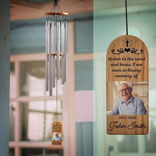 Personalized Memorial Wind Chimes – Custom Engraved Remembrance Gift with Photo & Name