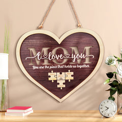 Personalized Mom Heart Puzzle Plaque – Custom Name Family Sign, Mother’s Day Gift
