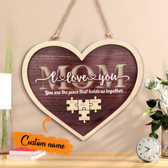 Personalized Mom Heart Puzzle Plaque – Custom Name Family Sign, Mother’s Day Gift