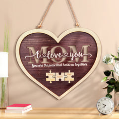 Personalized Mom Heart Puzzle Plaque – Custom Name Family Sign, Mother’s Day Gift