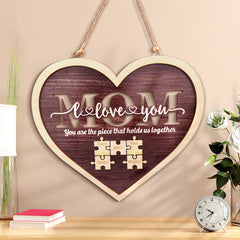 Personalized Mom Heart Puzzle Plaque – Custom Name Family Sign, Mother’s Day Gift