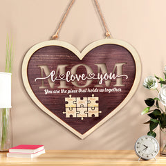 Personalized Mom Heart Puzzle Plaque – Custom Name Family Sign, Mother’s Day Gift