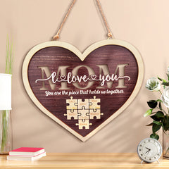 Personalized Mom Heart Puzzle Plaque – Custom Name Family Sign, Mother’s Day Gift