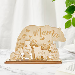 Personalized Mama Bear Wooden Desk Decor – Custom Engraved Gift for Mom with Cubs’ Names