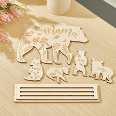 Personalized Mama Bear Wooden Desk Decor – Custom Engraved Gift for Mom with Cubs’ Names