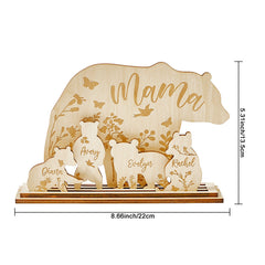 Personalized Mama Bear Wooden Desk Decor – Custom Engraved Gift for Mom with Cubs’ Names