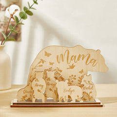 Personalized Mama Bear Wooden Desk Decor – Custom Engraved Gift for Mom with Cubs’ Names