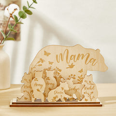 Personalized Mama Bear Wooden Desk Decor – Custom Engraved Gift for Mom with Cubs’ Names