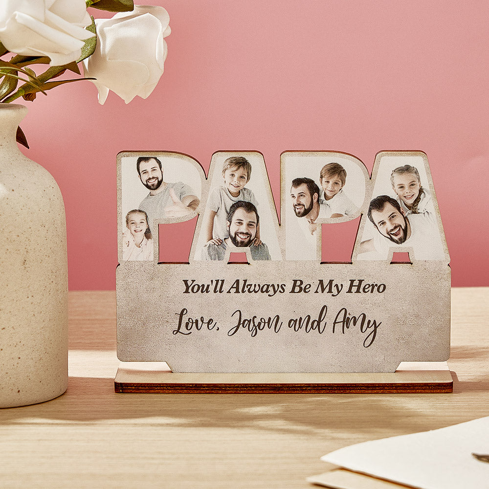 Personalized Papa Wooden Plaque – Custom Photo & Engraved Gift for Father’s Day, Grandpa, or Dad
