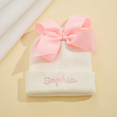 Personalized Baby Bow Knit Hat – Custom Name Beanie for Newborns & Toddlers