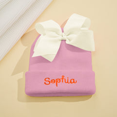 Personalized Baby Bow Knit Hat – Custom Name Beanie for Newborns & Toddlers