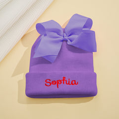 Personalized Baby Bow Knit Hat – Custom Name Beanie for Newborns & Toddlers