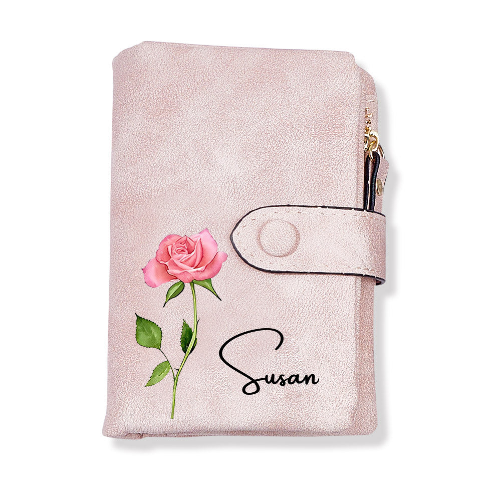 Personalized Birth Flower Wallet – Custom Name Card Holder, Stylish & Sentimental Gift for Women