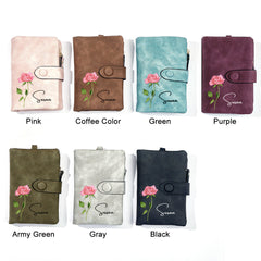 Personalized Birth Flower Wallet – Custom Name Card Holder, Stylish & Sentimental Gift for Women