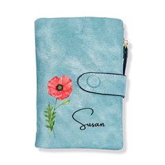 Personalized Birth Flower Wallet – Custom Name Card Holder, Stylish & Sentimental Gift for Women
