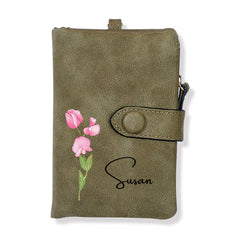 Personalized Birth Flower Wallet – Custom Name Card Holder, Stylish & Sentimental Gift for Women