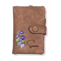 Personalized Birth Flower Wallet – Custom Name Card Holder, Stylish & Sentimental Gift for Women